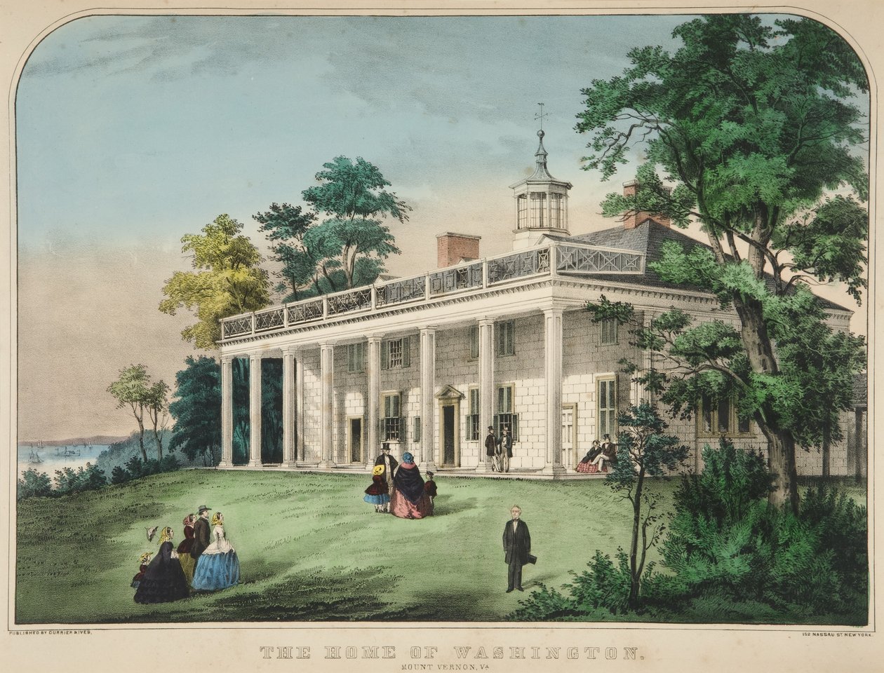 The Home of Washington, Mount Vernon, Va., pub. c1857 fargelitografi. av American School
