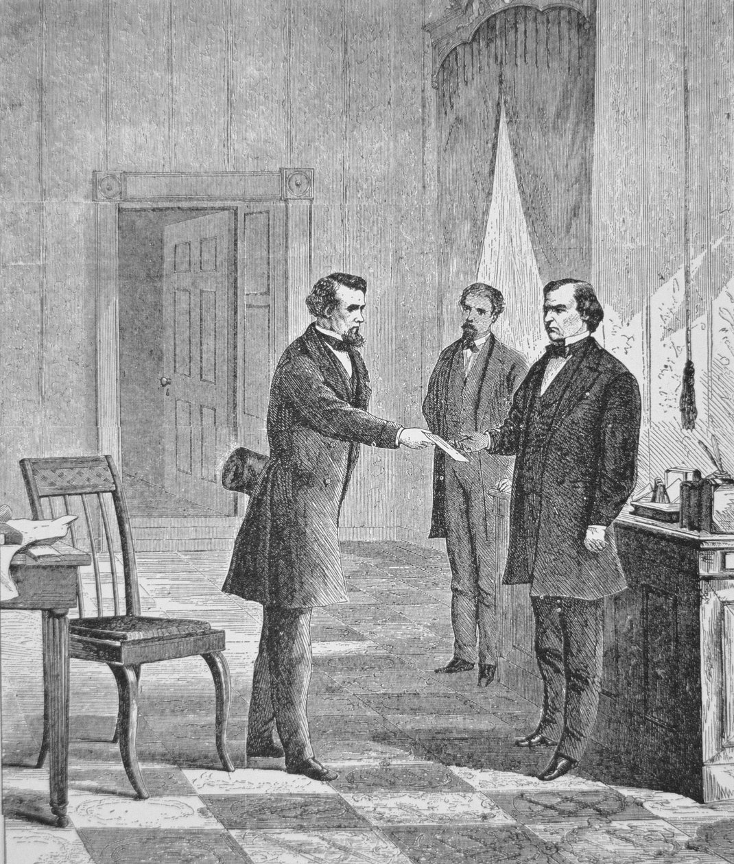 Impeachment of President Andrew Johnson (1808-75) 1868 (gravering) av American School