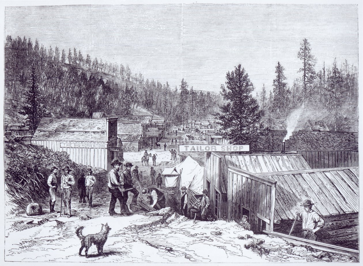 The Indian War, Deadwood City, Black Hills of Dakota, fra et fotografi av S. J. Morrow av American School