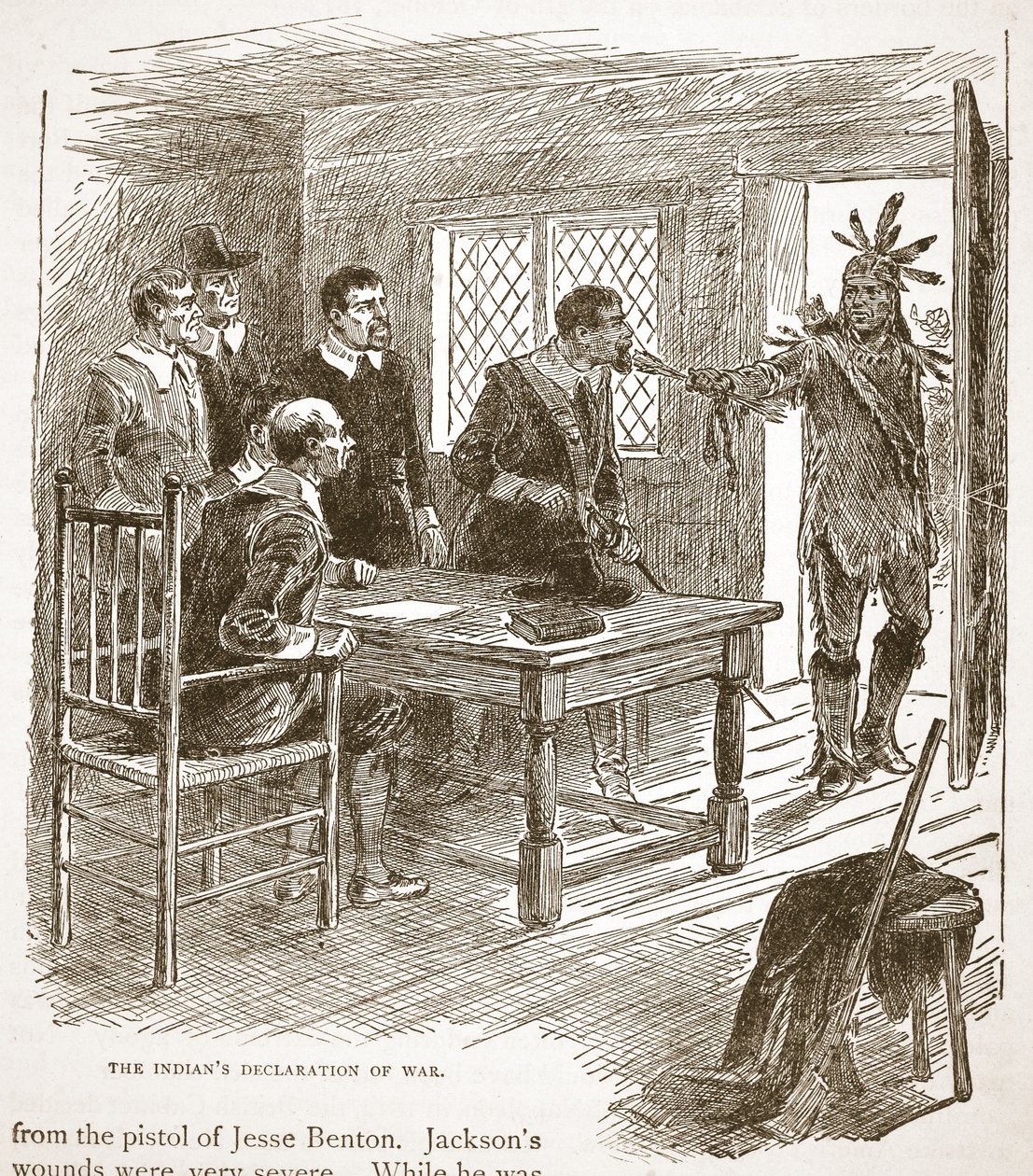 Indianernes krigserklæring, fra en bokpub. 1896 av American School