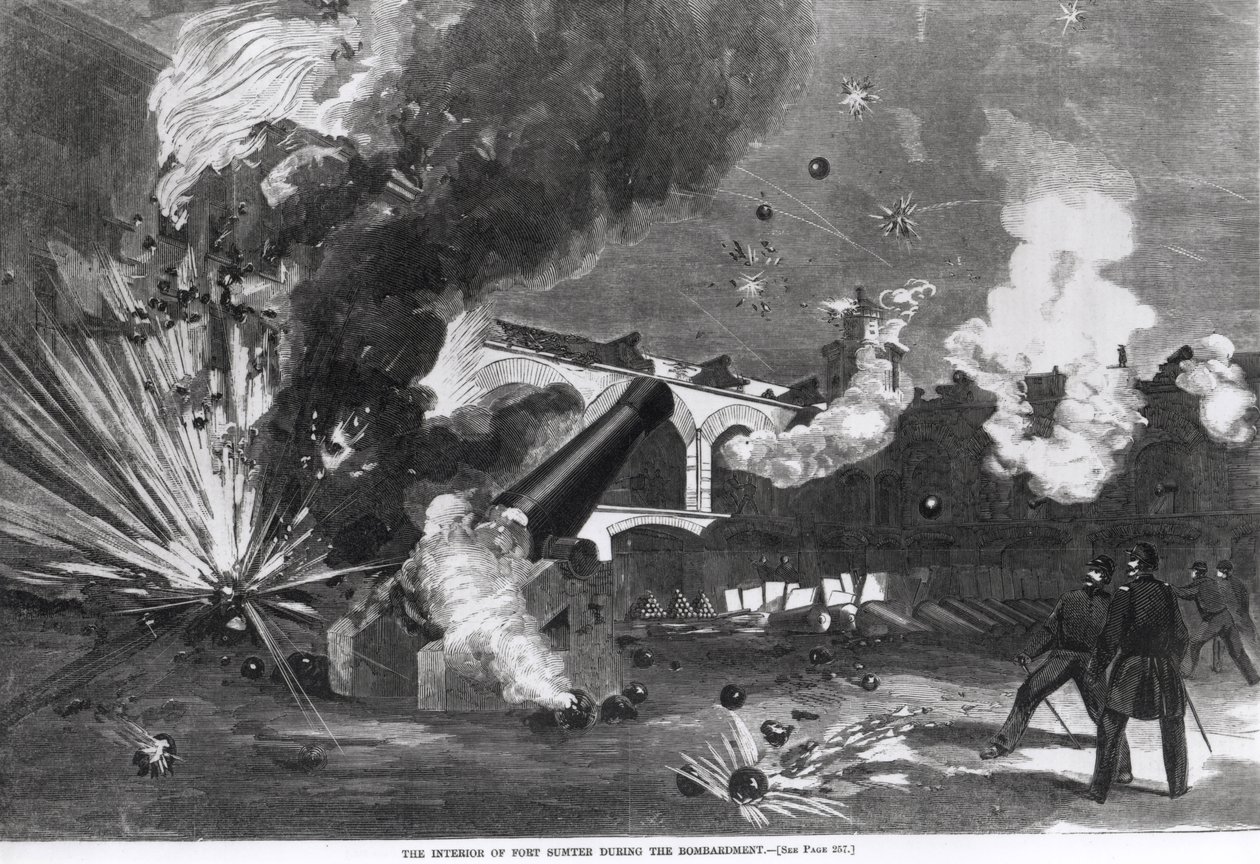 Det indre av Fort Sumter under bombardementet, 12. april 1861, fra 