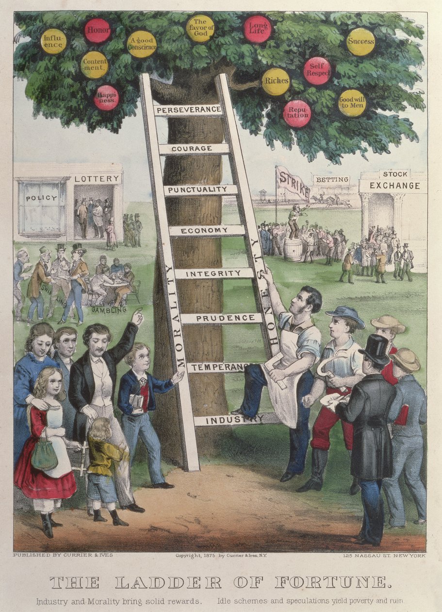 The Ladder of Fortune, pub. av Currier og Ives, New York, 1875 av American School