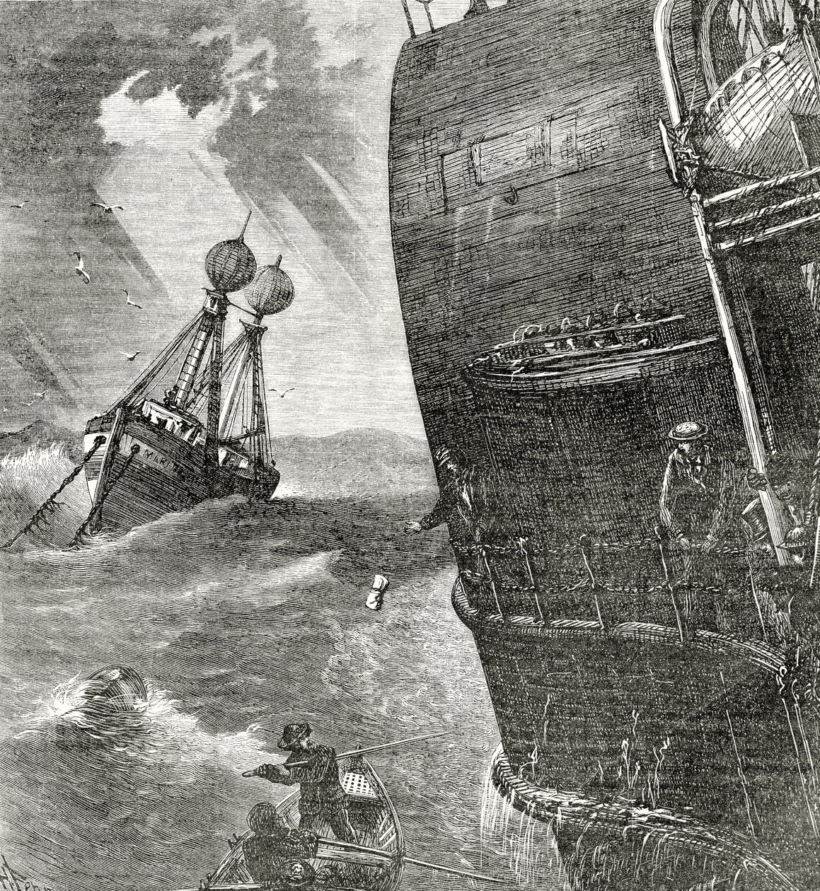 The Light-Ship and Incoming Steamer, frontispice-illustrasjon fra Appletons Journal, 4. mai 1872 av American School