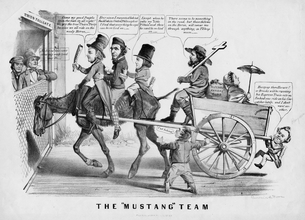 Mustang-teamet, utgitt av Currer & Ives, New York, ca. 1856 av American School