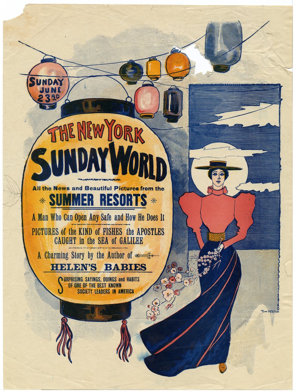 The New York Sunday World, alle nyheter og vakre bilder fra sommerferiestedene...., 1895 (trykk) av American School