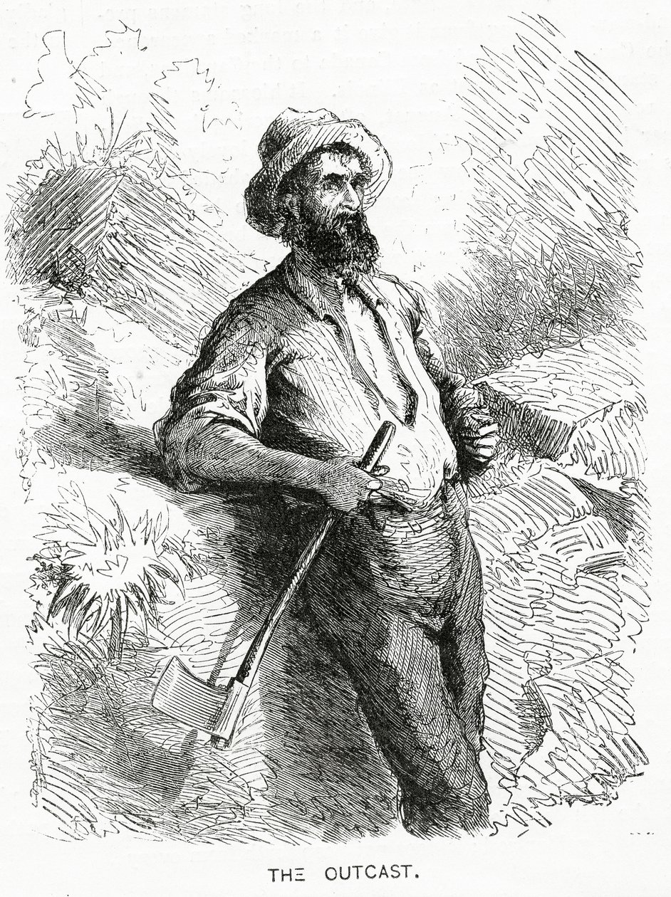The Outcast, illustrasjon for en spillehistorie, A Community of Outcasts, fra Appletons Journal, 23. mars 1872 av American School