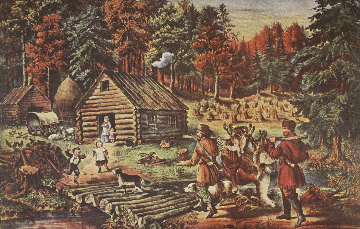 The Pioneers Home on the Western Frontier, pub. 1867, Currier & Ives av American School