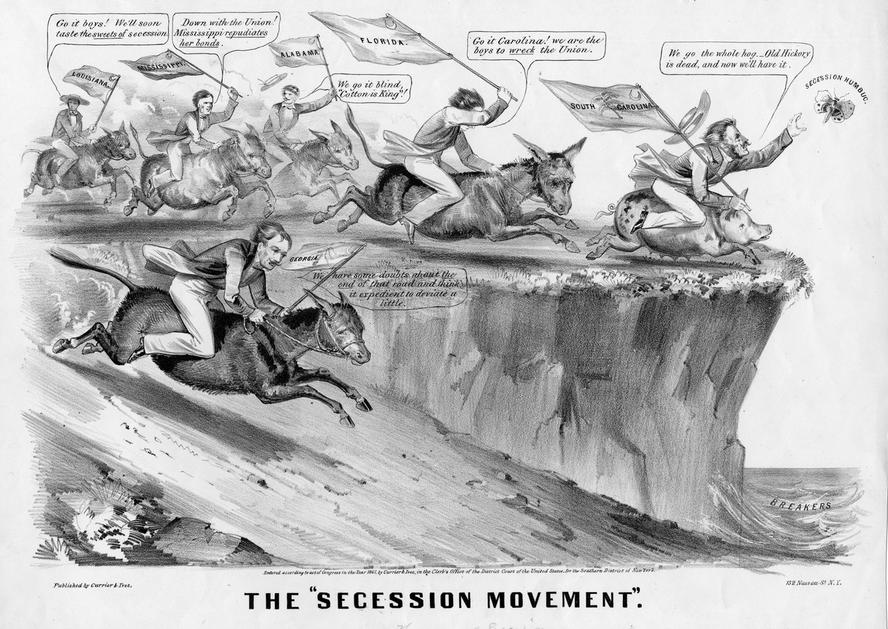 The Secession Movement, utgitt av Currier & Ives, New York, 1861 av American School