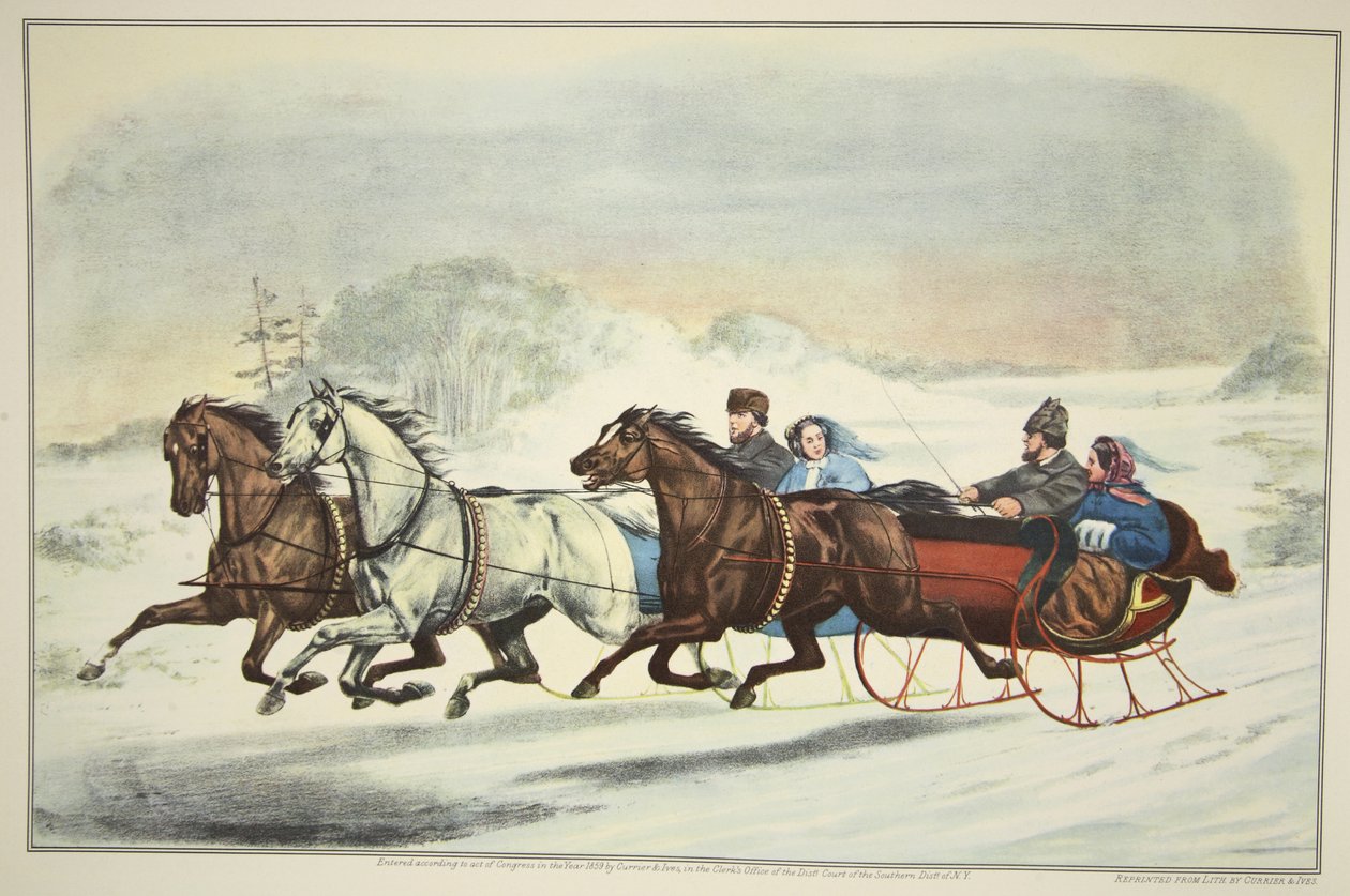 The Sleigh Race, pub. 1859, Currier & Ives av American School