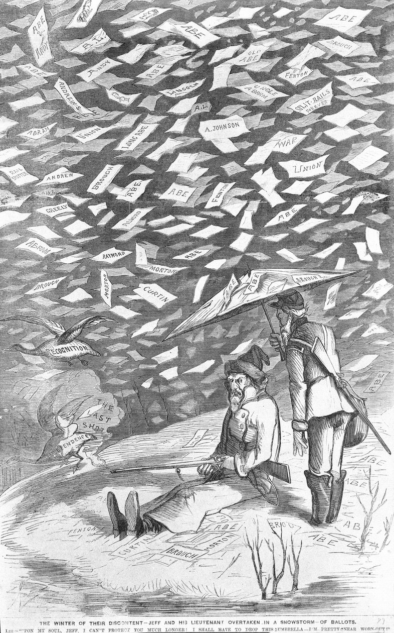 The Winter of their Discontent, Jeff and his Lieutenant Overtaken in a Snowstorm of Ballots, c.1894  av American School
