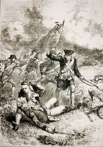 Døden til major John Pitcairn fra de britiske marinesoldatene i slaget ved Bunker Hill av American School