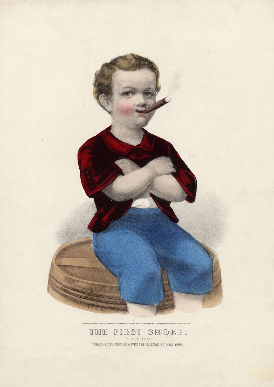 Den første røyken: OK, pub. av Currier & Ives, 1870 av American School