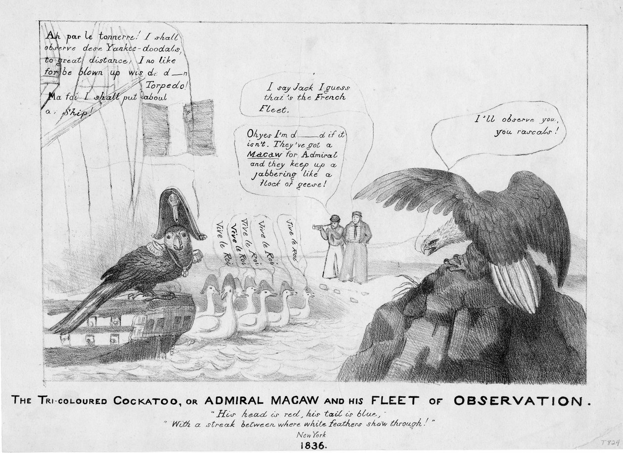 Den trefargede kakaduen, eller, Admiral Macaw og hans observasjonsflåte, 1836 av American School