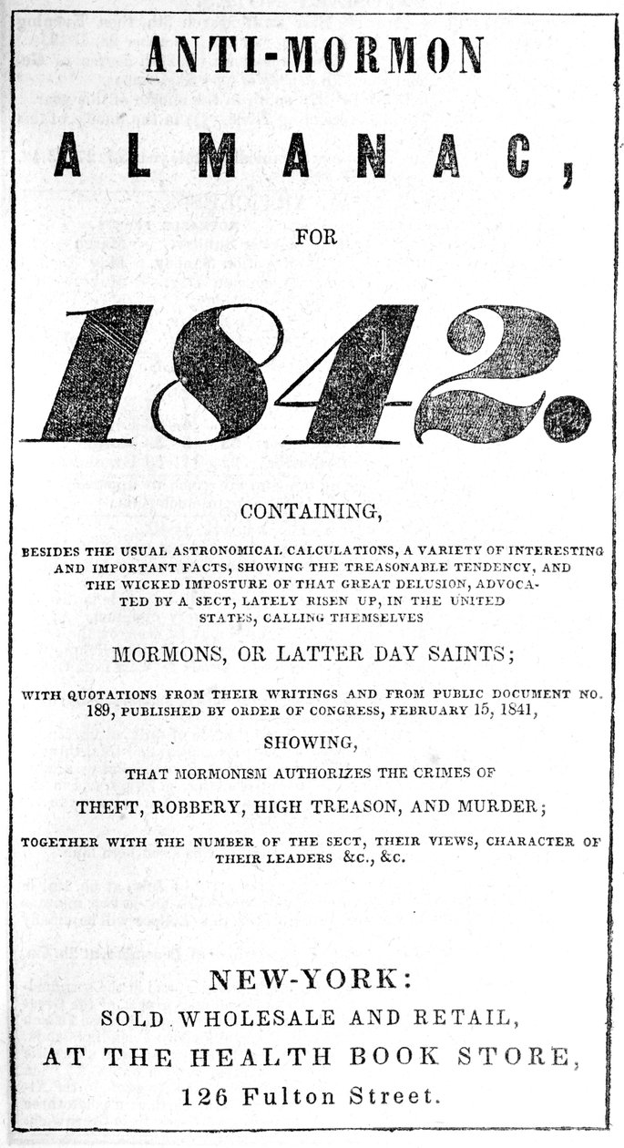 Tittelside til Anti-Mormon Almanac for 1842 (trykk) av American School