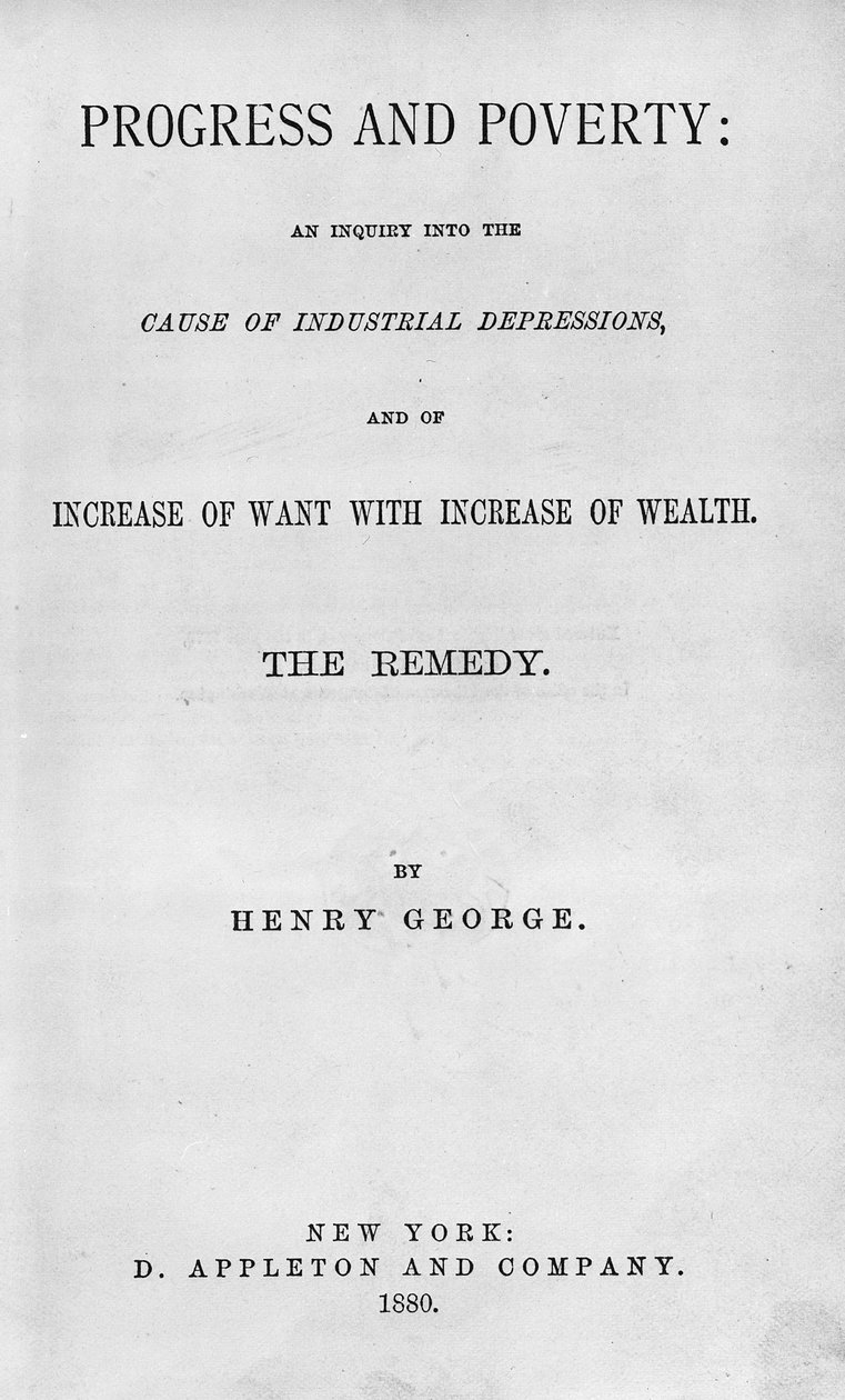 Tittelside til Progress and Poverty av Henry George, utgitt i 1880 (trykk) av American School