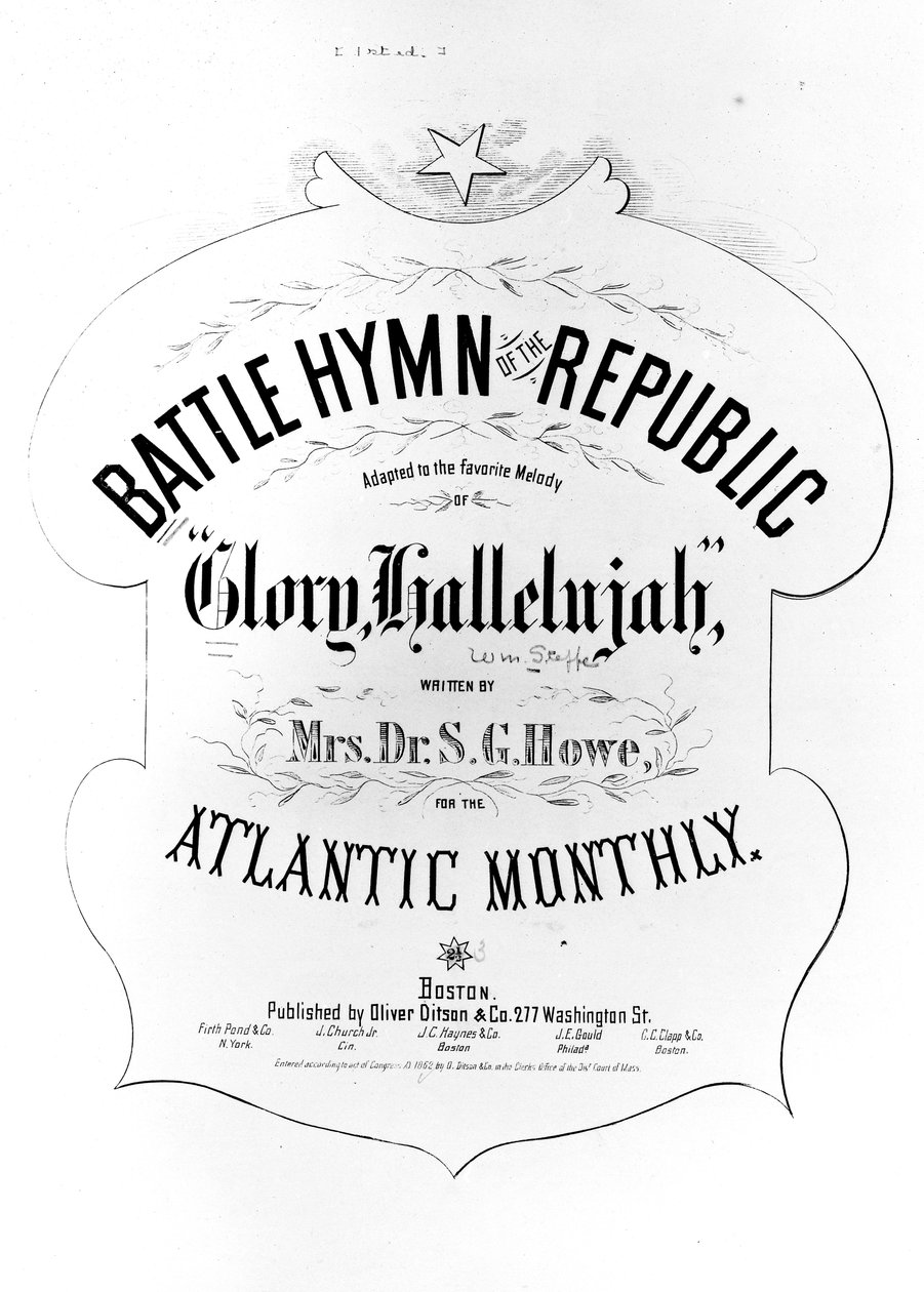 Tittelside til republikkens kamphymne, skrevet av Julia Ward Howe (1819-1910) 1862 av American School