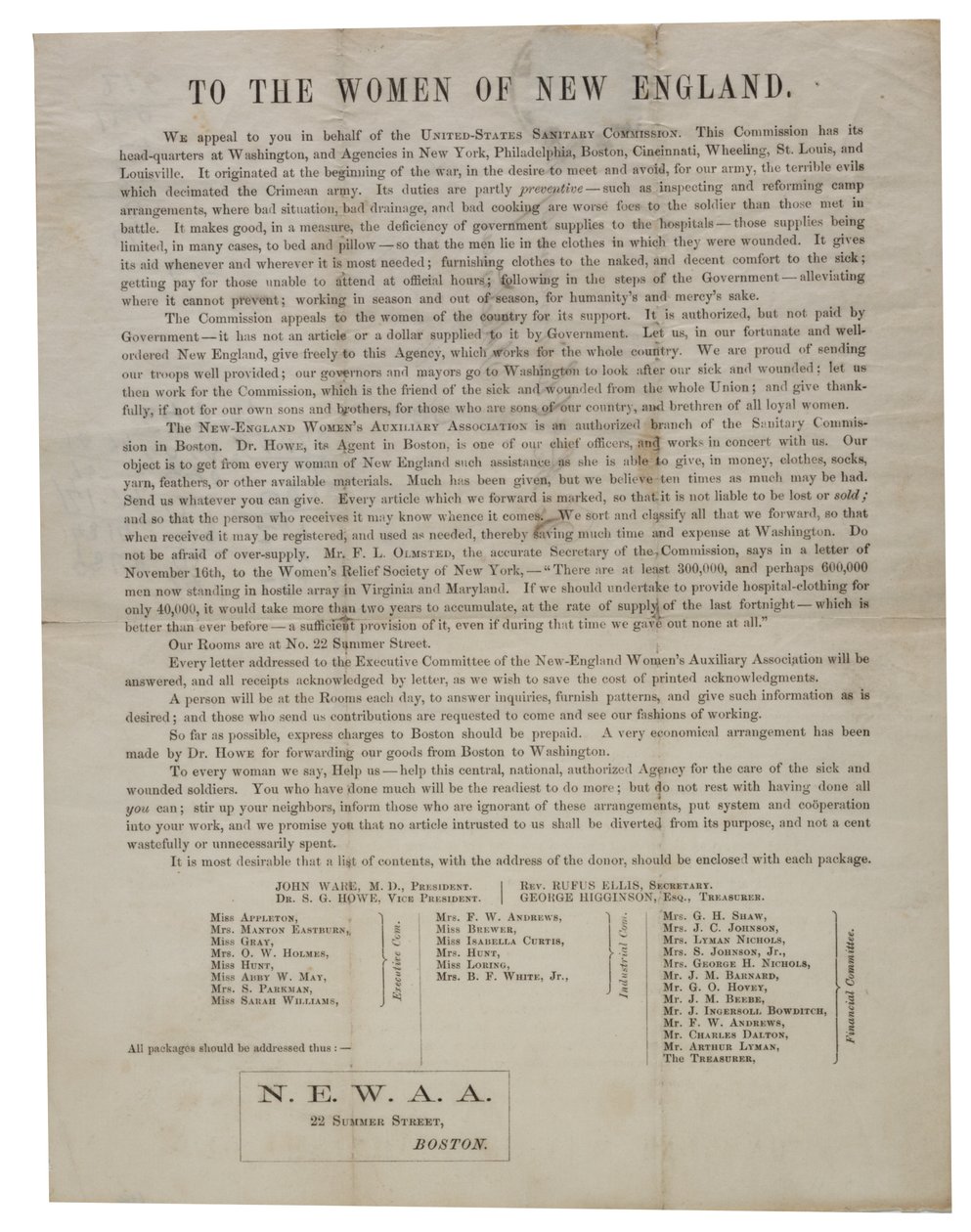 Til kvinnene i New England (rundskriv), ca. 1862-1865 av American School