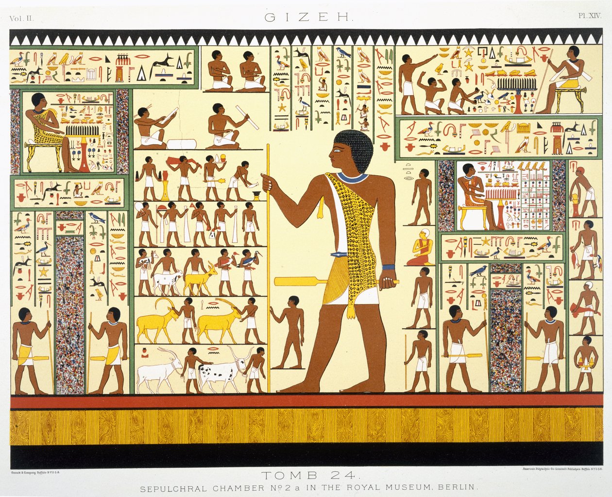 Grav 24, gravkammer nr. 2a, fra Gizeh, bind II, plate XIV fra, bind 2 Ancient Egypt av Samuel Augustus Binion, utgitt 1887 (tonet chromolitho) av American School