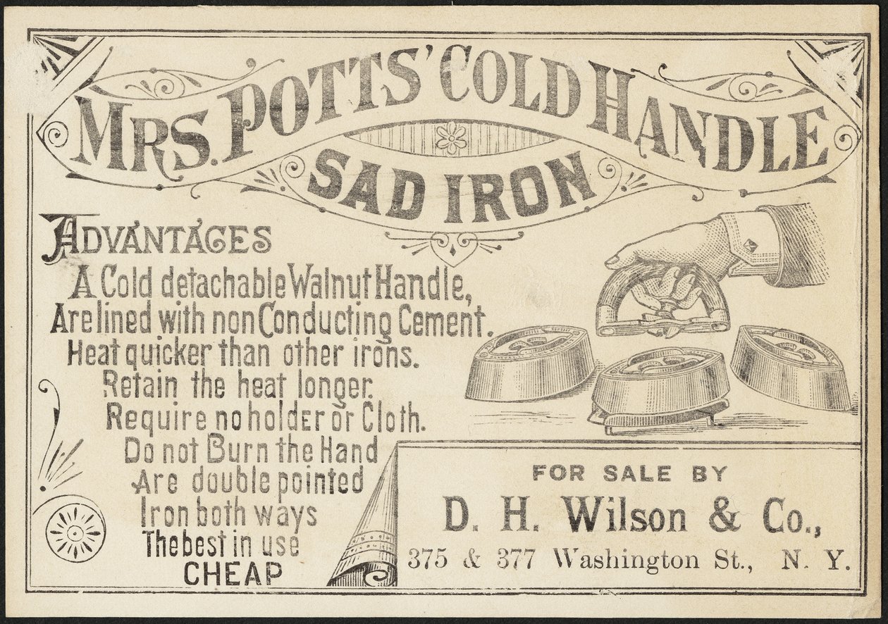 Byttekort for Mrs. Potts" Cold Handle Sad Iron, ca. 1870-1900 av American School