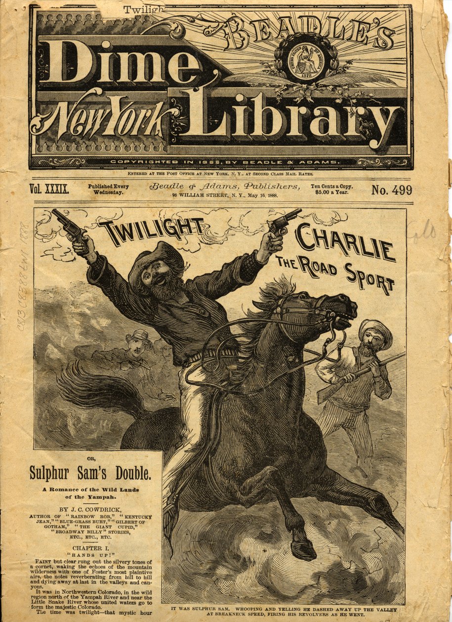 Twilight Charlie, forside av Beadles New York Dime Novel, 1888 av American School