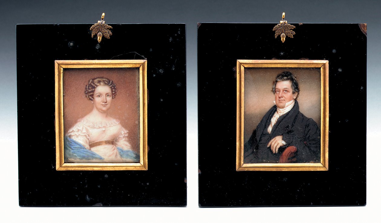 To miniatyrer av kaptein Arent Schuyler de Peyster og hans kone, Sarah Macomb (akvarell på elfenben) av American School