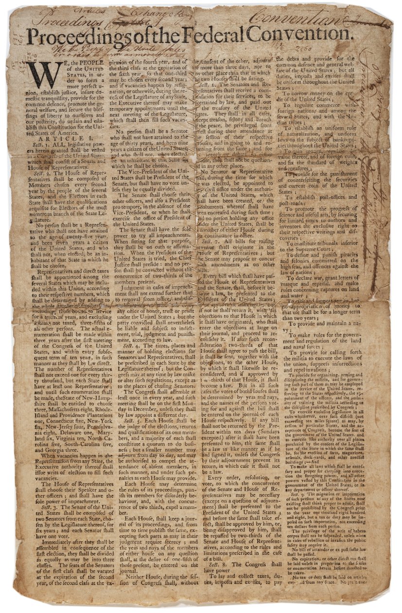 USAs grunnlov, ca. 10. september 1787 (se også GLC 696084) av American School