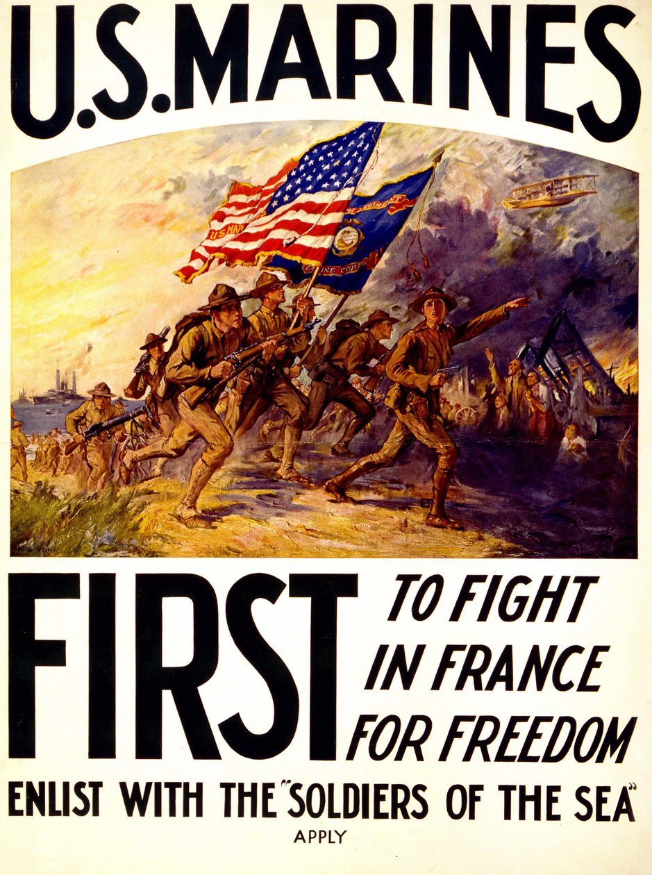 U.S. Marines - plakat om soldater som kjemper for frihet i Frankrike (1914 -1918) av American School