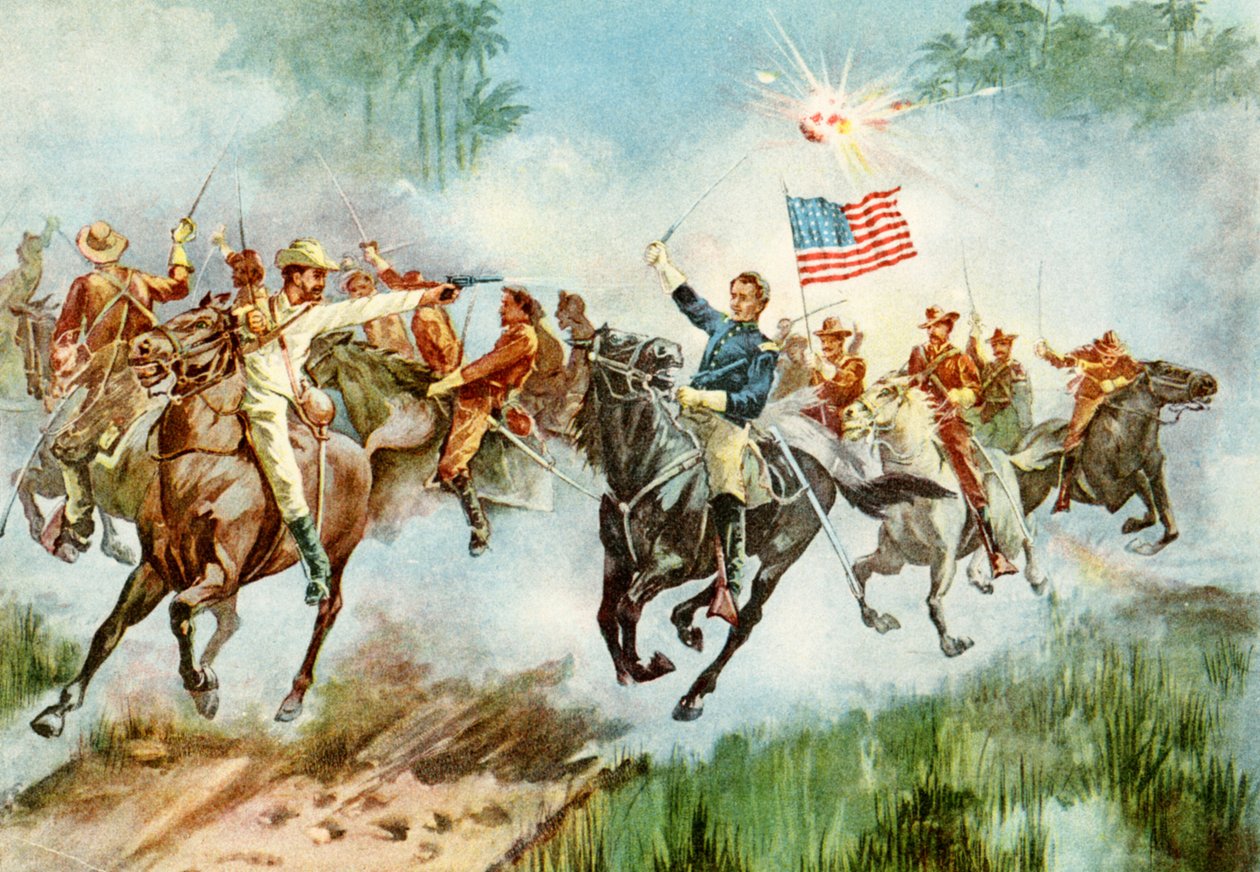 U.S. Rough Riders stemplet en spansk utpost på Cuba under den spansk-amerikanske krigen 1898 av American School