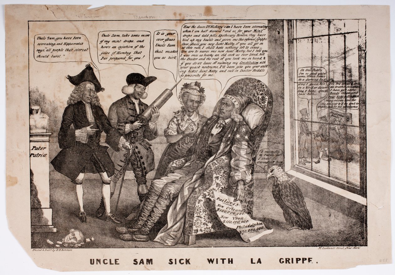 Onkel Sam Sick med La Grippe, 1837 av American School