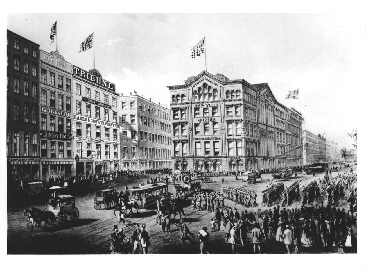 Utsikt over Printing Square i New York, med hovedkvarterene til The New York Times, The Sunday Times og The Tribune av American School