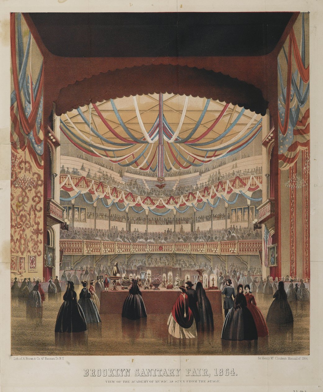 Utsikt over musikkakademiet sett fra scenen, Brooklyn Sanitary Fair, 1864 av American School