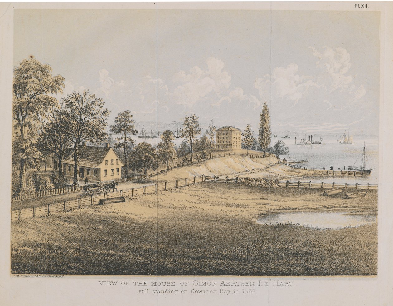 Utsikt over huset til Simon Aertsen de Hart, 1867 (farge litho) av American School