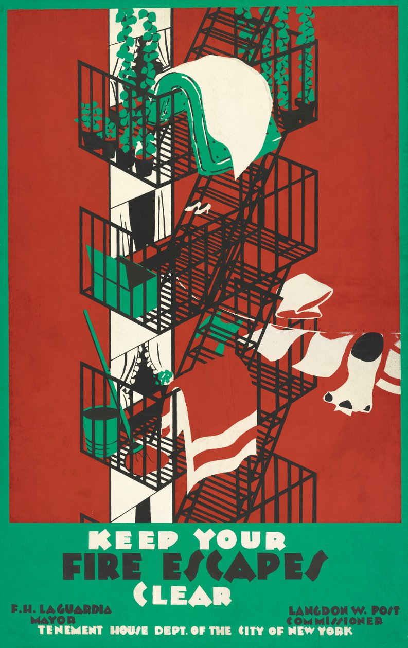 Vintage plakat av en New York City Fire Escape av American School