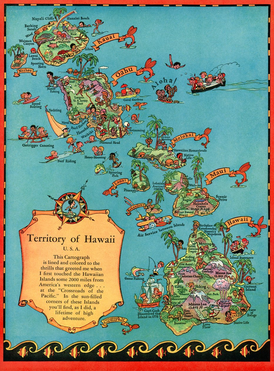 Vintage turistkart over Hawaii av American School