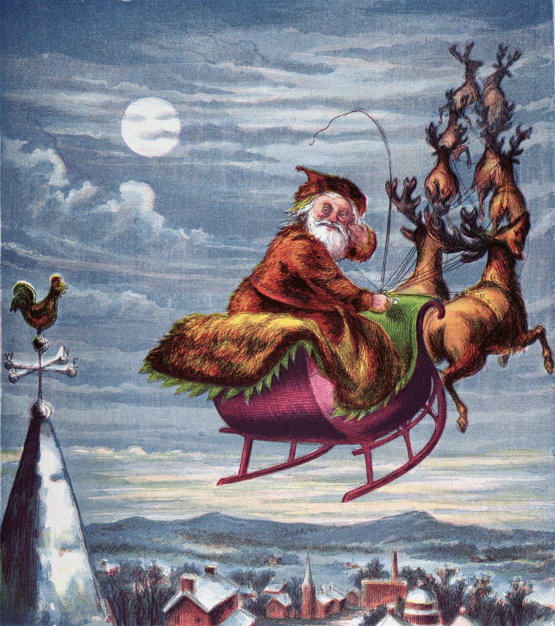Visit of St. Nicholas, illustrasjon fra tante Louisas store bildeserie, New York 1871 av American School