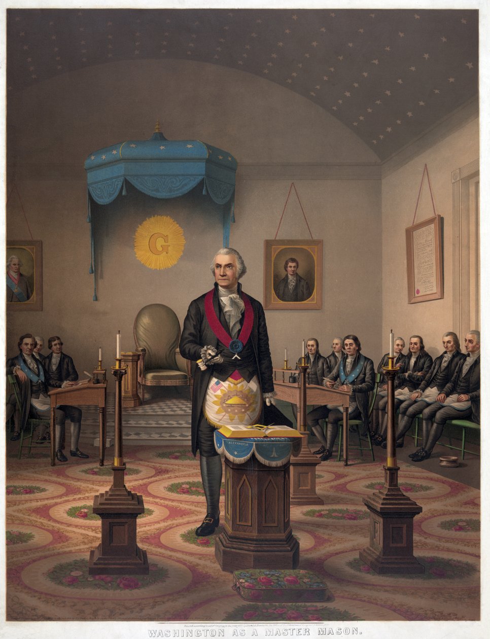 Washington som Mason Master, pub. 1870 av American School