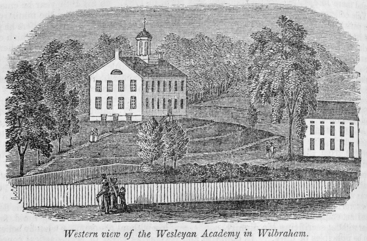 Vestlig utsikt over Wesleyan Academy i Wilbraham, fra 