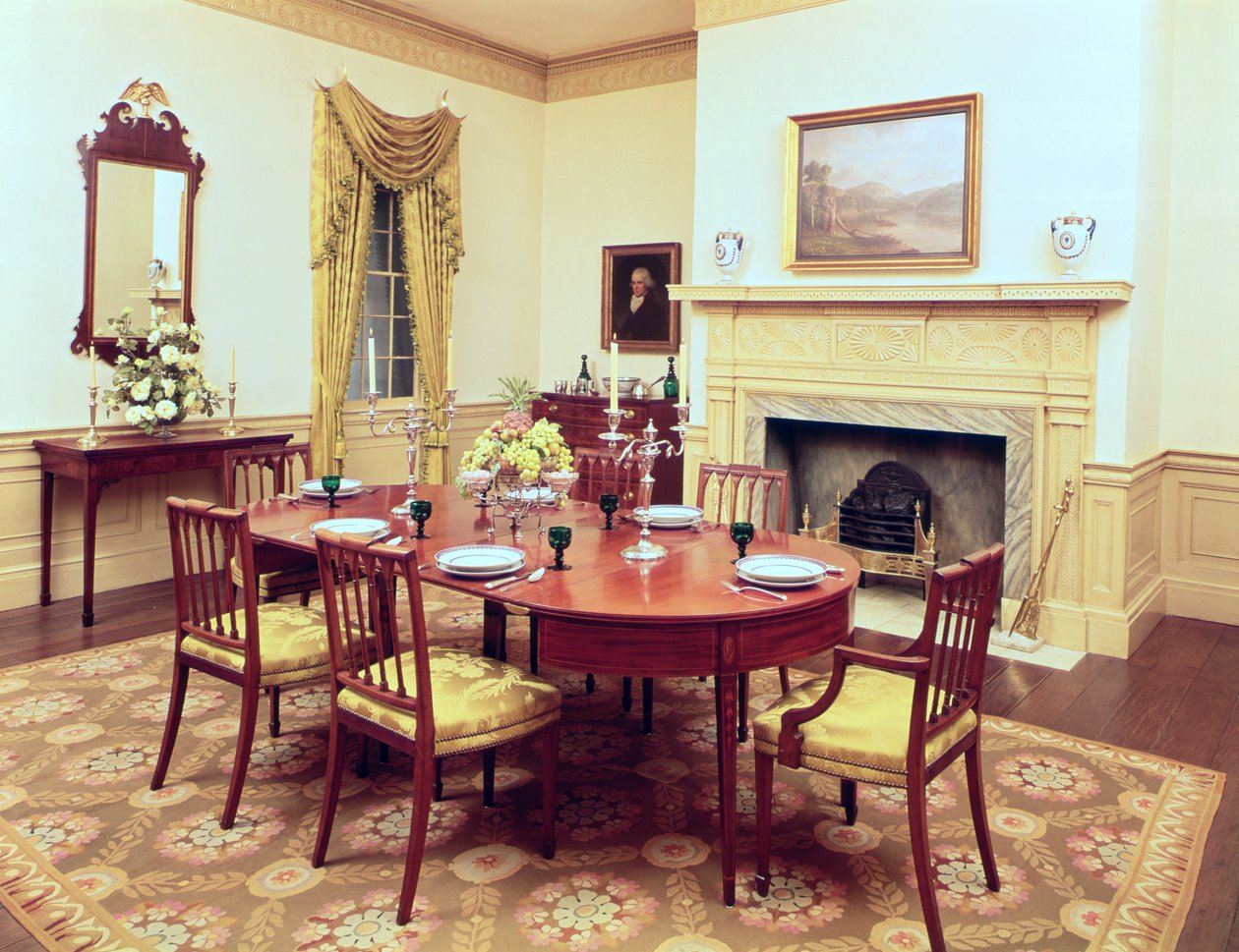 White Hall Dining-Room, nær Charleston South Carolina, 1818 av American School