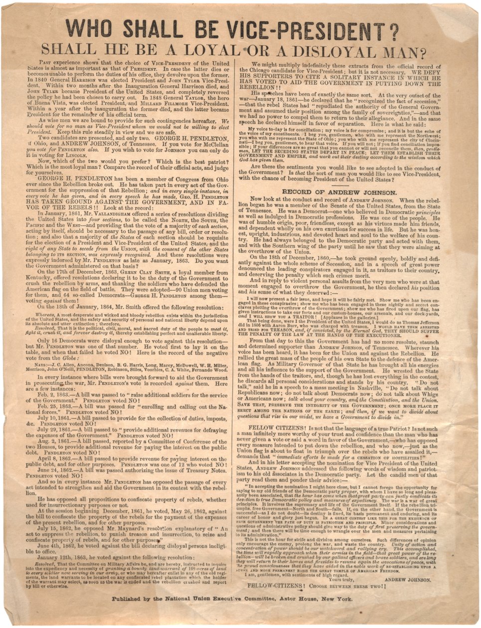 Hvem skal være visepresident? George Pendleton vs. Andrew Johnson (valg i 1864), 1864 av American School