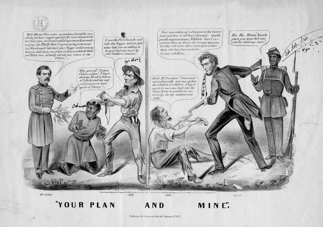 Din plan og min, utgitt av Currier og Ives, New York, ca. 1864 av American School