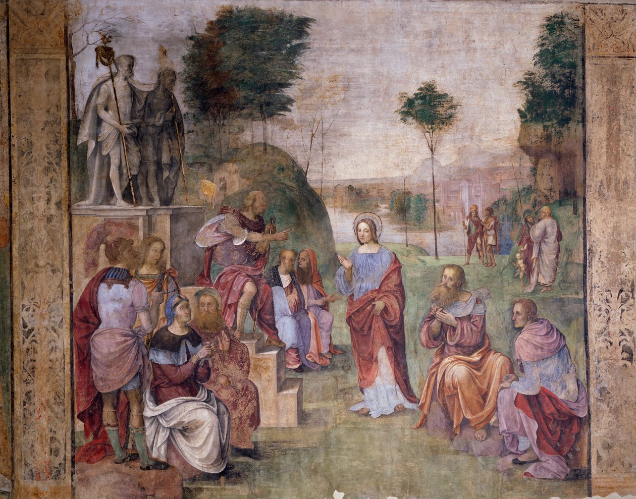 Rettssak mot Santa Cecilia (St. Cecilia), ca 1506, av Amico Aspertini (1474 eller 1475-1552), freskomaleri, Oratory of Santa Cecilia (St. Cecilia), Bologna, Emilia-Romagna. Italia av Amico Aspertini