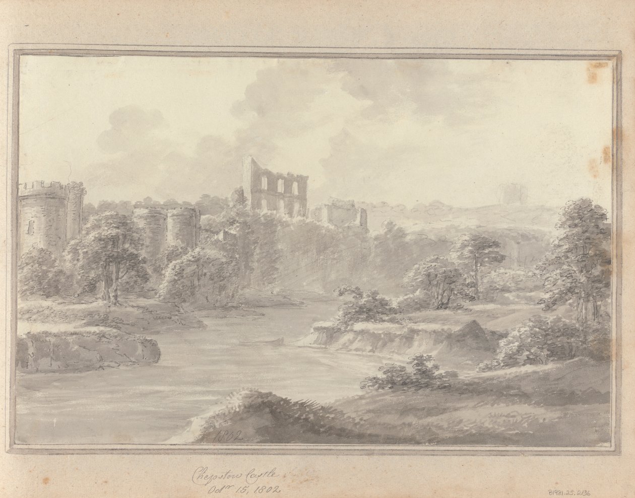 Utsikt i England, Skottland og Wales: Chepstow Castle, 15. oktober 1802 av Amos Green