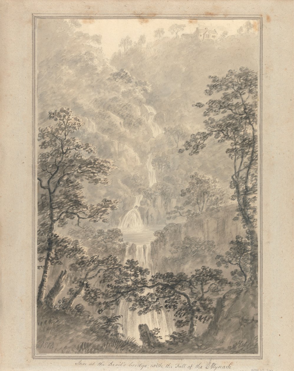Utsikt i England, Skottland og Wales: Inn at the Devil's Bridge, med Mynachs fall av Amos Green