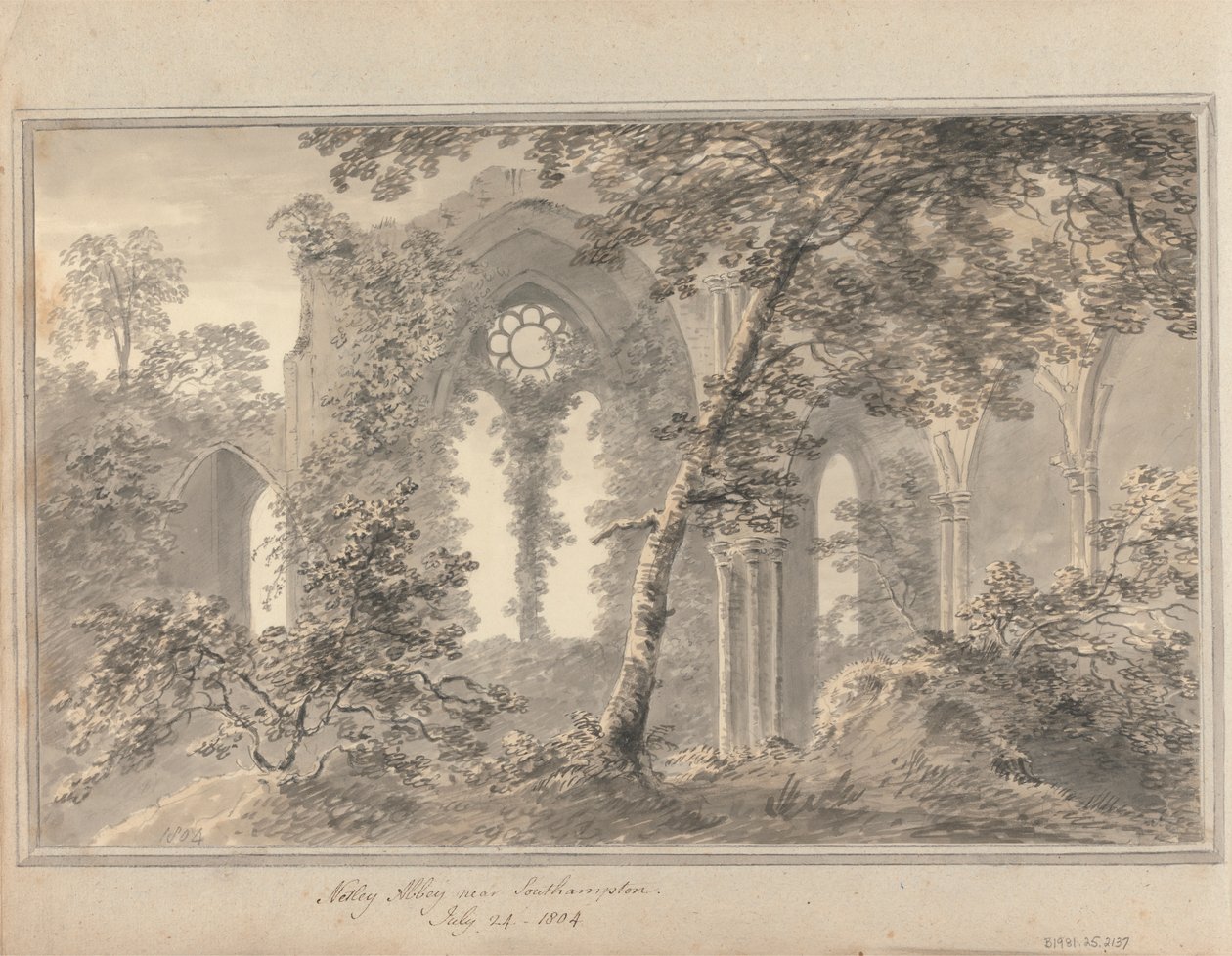 Utsikt i England, Skottland og Wales: Netley Abbey nær Southampton, 24. juli 1804 av Amos Green