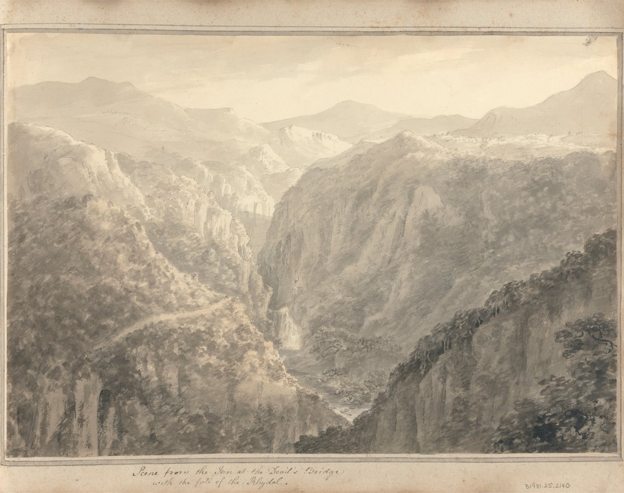 Utsikt i England, Skottland og Wales: Scene fra Inn at Devil's Bridge med Rhydals fall av Amos Green