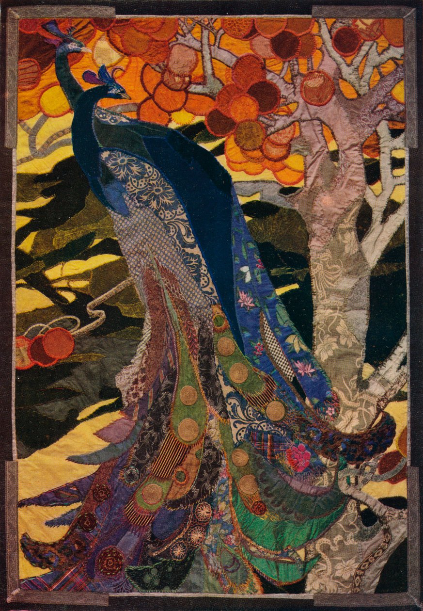 Peacock Panel in Patchwork, c1920 av Amy Sawyer