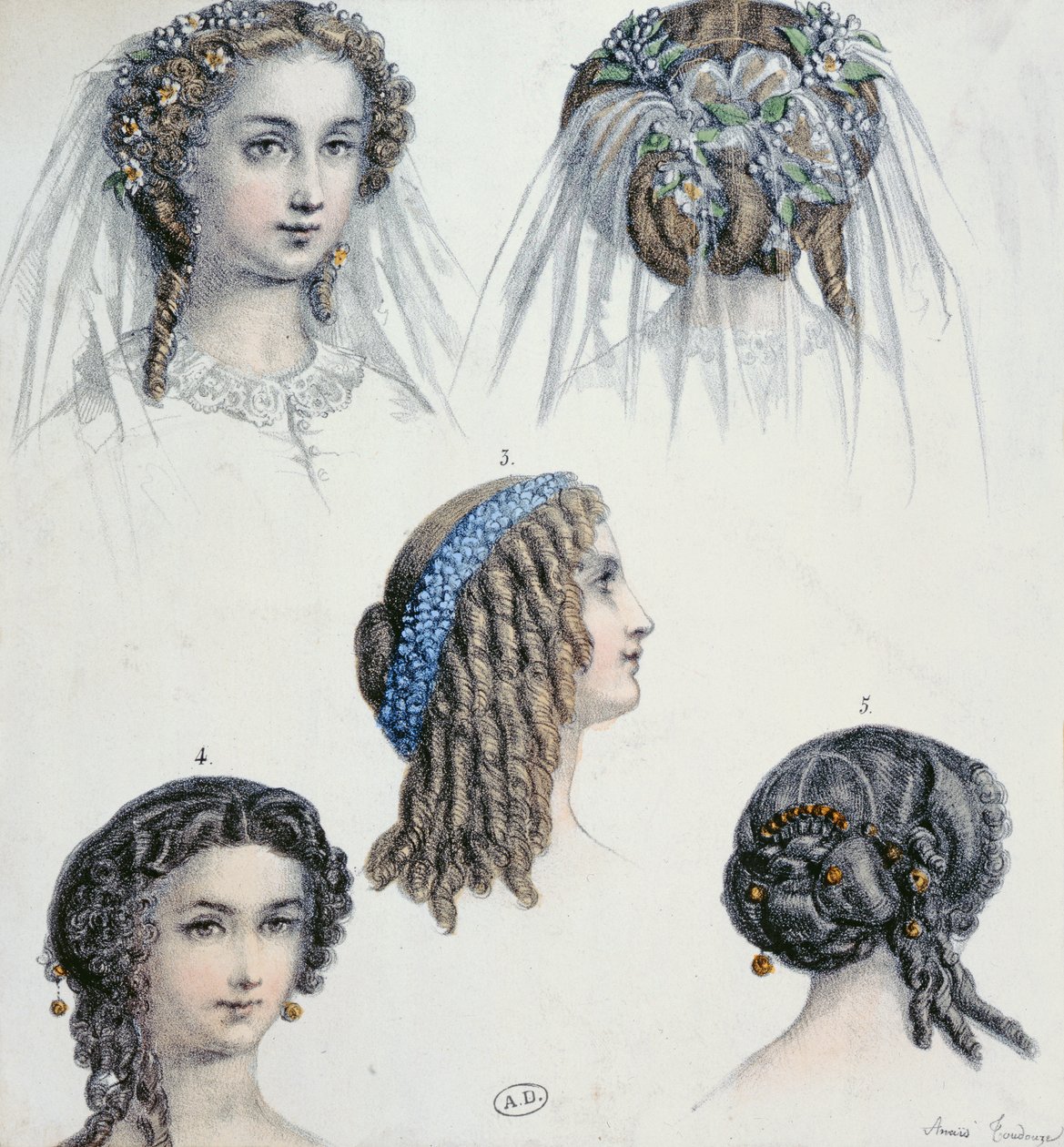 Frisyre av en brud og andre, ca. 1853 av Anais Toudouze