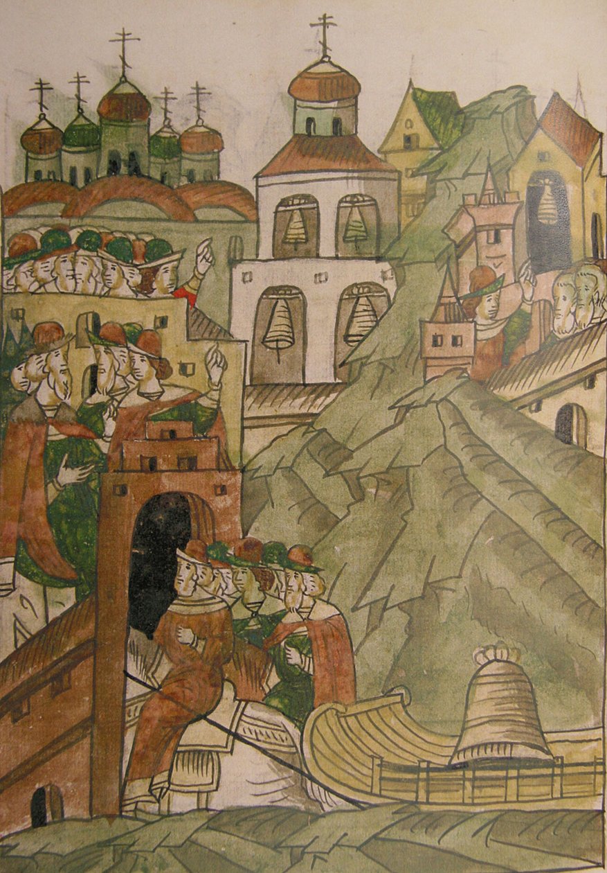 Klokken til folkeforsamlingen vil ikke ringe i Novgorod igjen Fra den opplyste kompilerte Chr av Ancient Russian Art