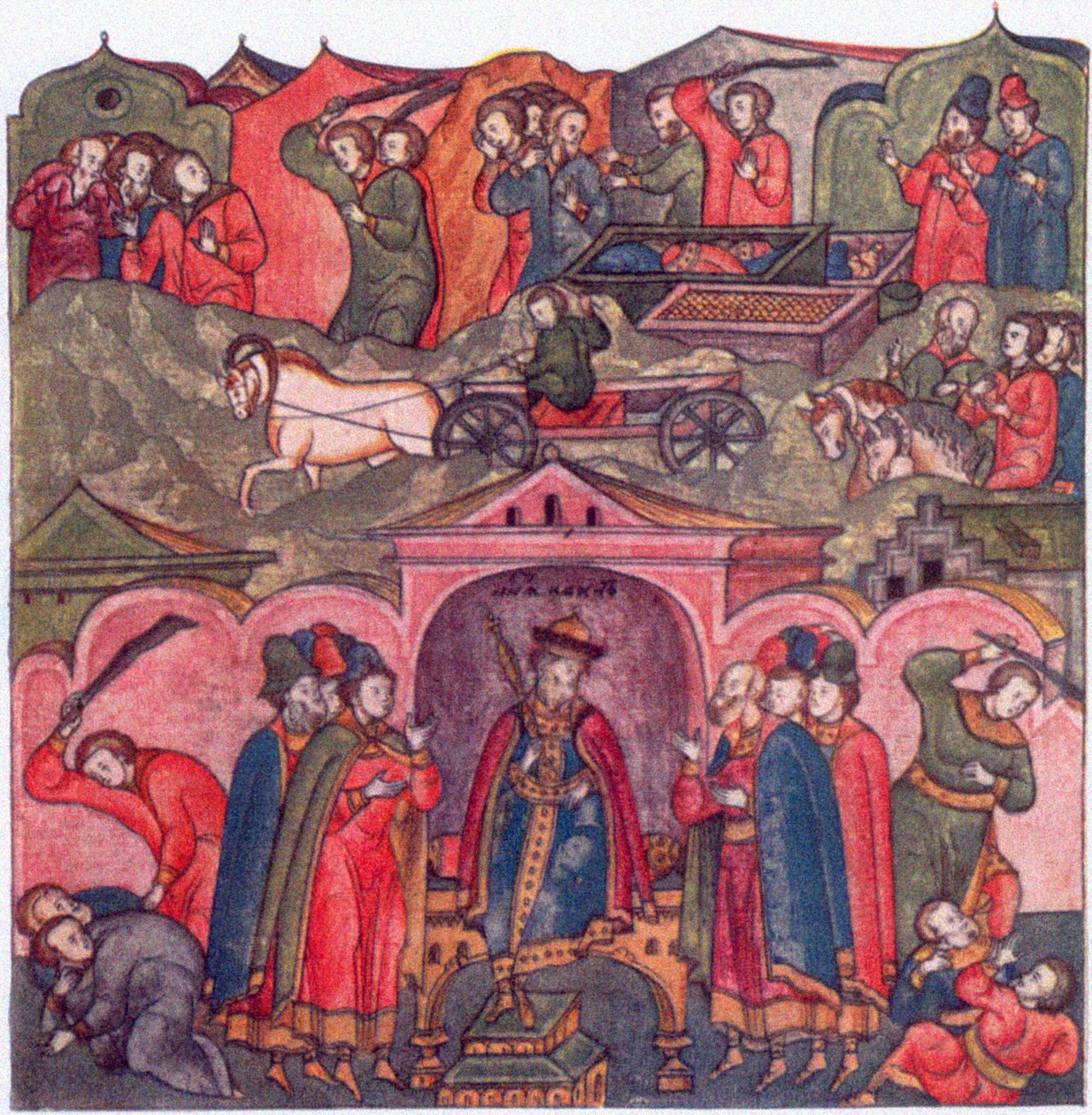 Vold fra Moskva-prins Ivan Danilovich og hans naboer Fra: The Life of Saint Sergius of Radonezh, 1500-tallet av Ancient Russian Art