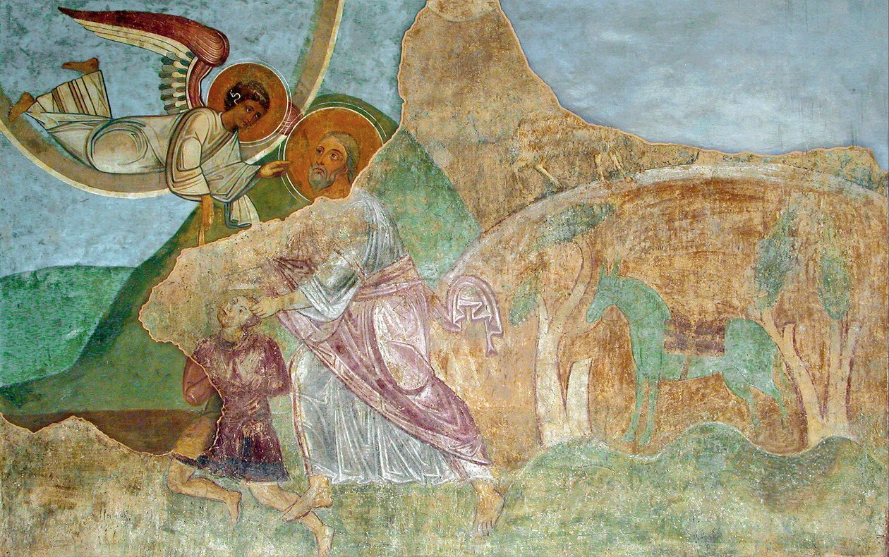 Abraham ofrer Isak av Ancient Russian frescos